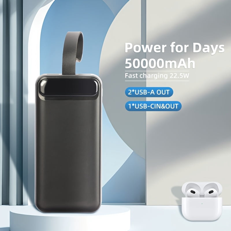 50000mAh External Battery Portable Charger, USB Power Bank 22.5W, PD3.0 Quick Charge Function, 3 Inputs And 3 Outputs, Outdoor Emergency Backup Battery Pack