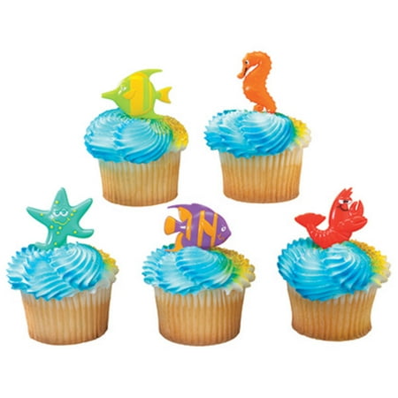 Friends Cupcake Picks - Sealife Friends - Shrimp, Fish, Starfish, Seahorse Cupcake Picks - 24 Picks