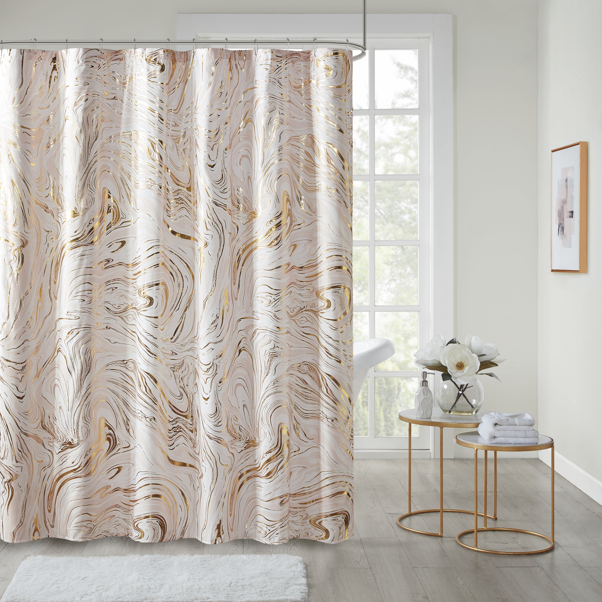 Home Essence Apartment Vanessa Printed Marble Metallic Shower Curtain