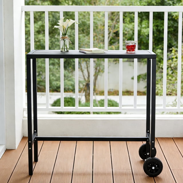 Outdoor Bar Table, 39" Counter Height Table with Wheels and Adjustable Feet, for Kitchen Home Bar Patio Balcony, Black