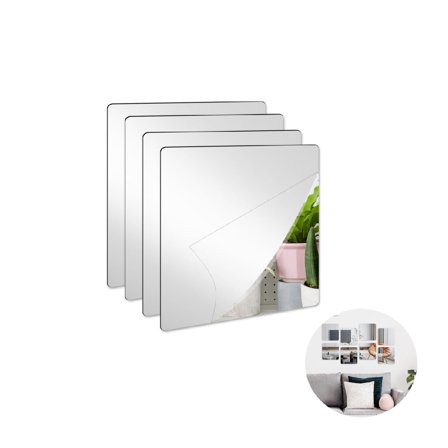 4Pcs Self Adhesive Acrylic Mirror,HXRH Portable Square Wall Stickers for DIY Craft Decor,7.9x7.9x0.08In Walls Mirrors Stickers for Bedroom,Home