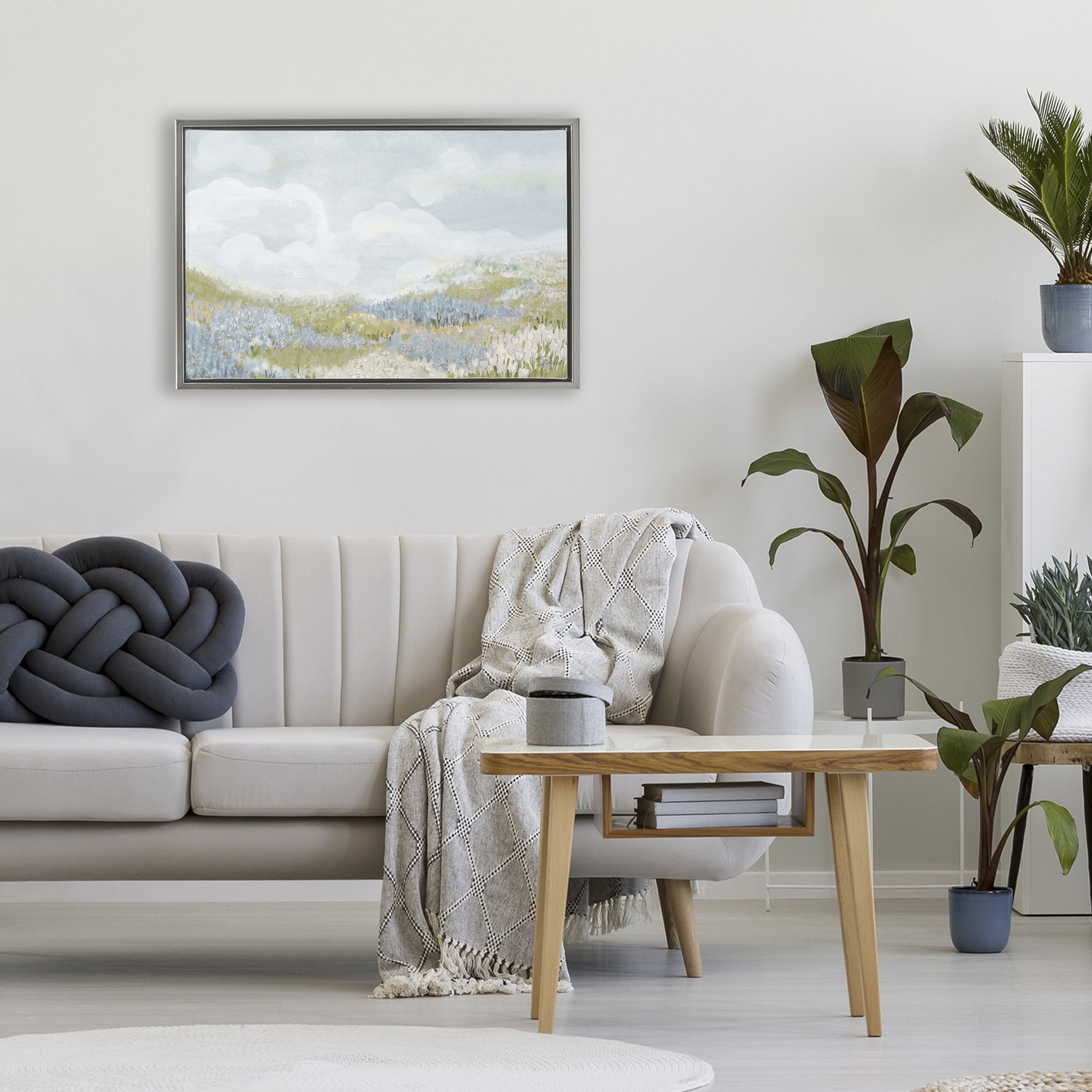 Stupell Industries Blue Floral Meadow Gray Framed Floater Canvas Wall Art, design by Patricia Pinto