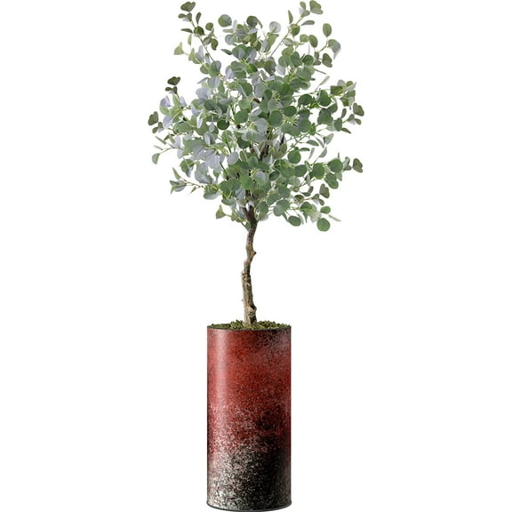 Artificial Tree in Modern Planter, Fake Eucalyptus Silk Tree for Indoor and Outdoor Home Decoration - 66" Overall Tall (Plant Pot Plus Tree)