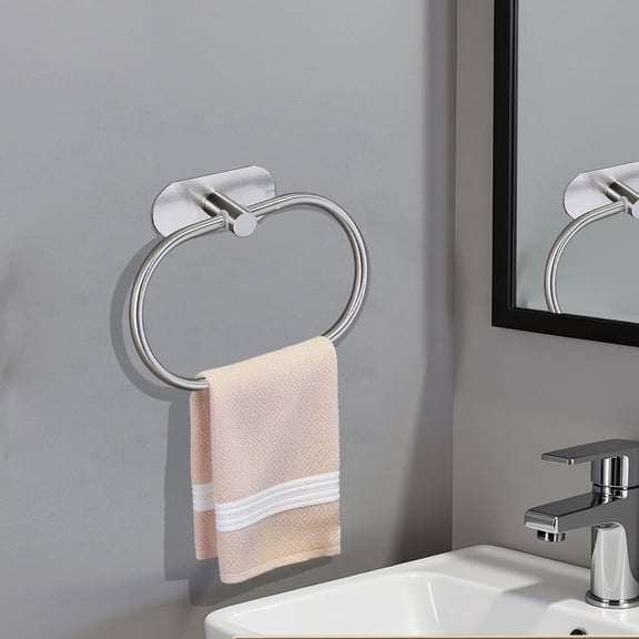 Hohaski Bathroom Towel Ring Bathroom Towel Rack Hotel No-Punch Stainless Steel Bathroom Pendant