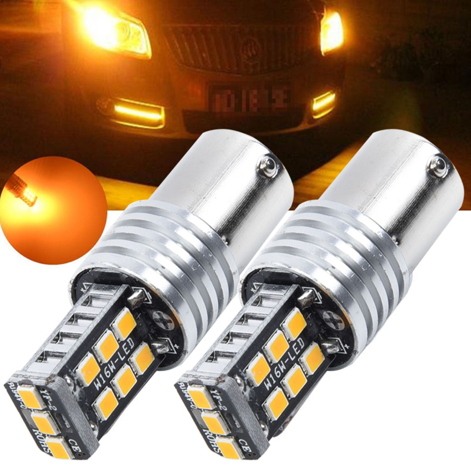 LED Light 5W 1156 Amber Orange Two Bulbs Front Turn Signal Replace Lamp Upgrade