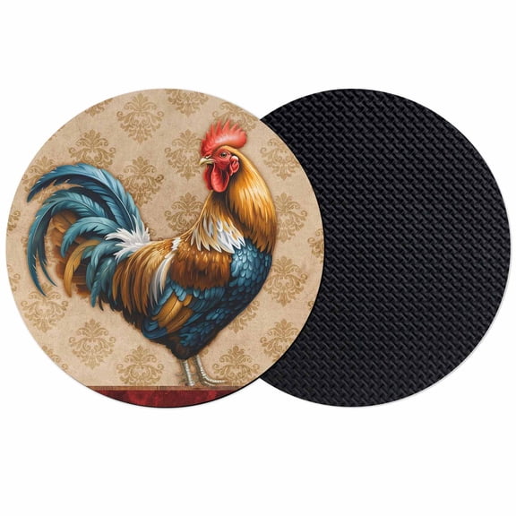 Farm Rooster Coasters Set of 2, Absorbent Coasters for Drinks, Farmhouse Boho Animals Retro Pattern Coaster for Desk Coffee Table Protection, Home Decor House Warming Gifts 4"