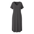 thumbnail image 6 of Horkkom Maxi Dresses for Women Summer V Neck Short Sleeve Dress Casual Loose Long Dresses with Pockets Slit Side S, 6 of 7