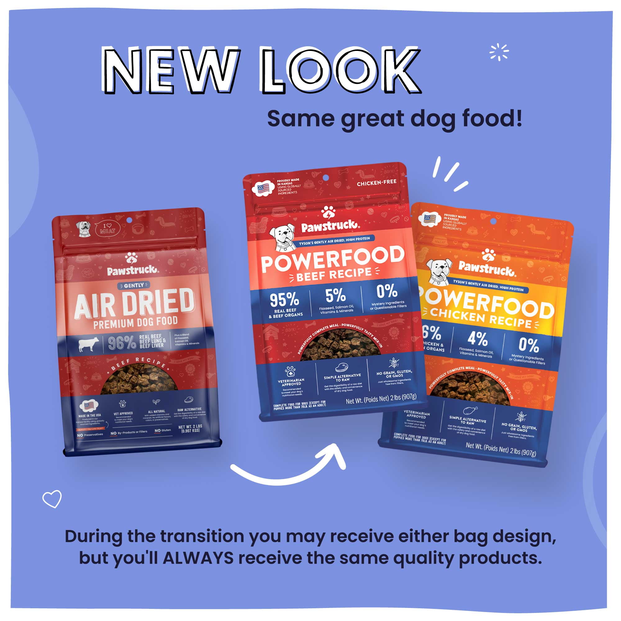 (8 pack) Pawstruck Premium Air Dried Dog Food with 95% Meat, Beef Flavor, 2 lb. Bag