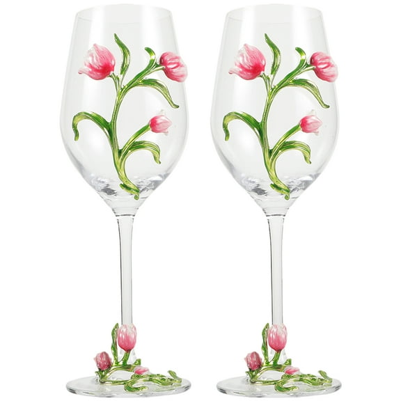 Mobutofu Glassware Drinking Glasses Wine Glass Pink Glass 2Pcs