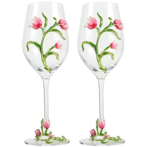 KAKOWELY 2 copas de licor para fiestas, copas altas para vino, copas con flores pintadas, copas de vino tipo flauta.