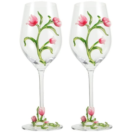

2pcs Liquor Glass Party Liquor Cup High Foot Glass Wine Glass Flower Painting Wine Glass Wine Flute