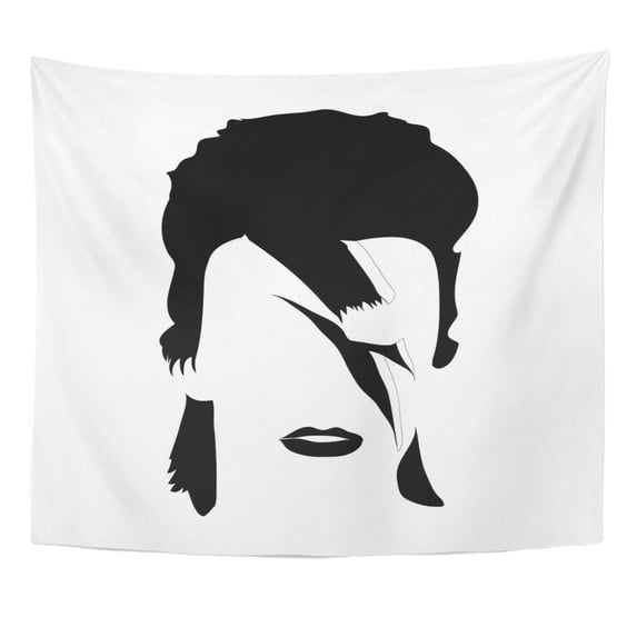 ZEALGNED Celebrity Black Rock Portrait David Bowie British Songwriter and Actor White Brush Drawing Wall Art Hanging Tapestry Home Decor for Living Room Bedroom Dorm 60x80 inch