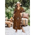 thumbnail image 4 of HAPPY BAY Women's Summer Batik Caftan Loungewear House Dashiki Dress V Neck Kaftan Nightshirts for Women Sleepwear 2X-3X Floral, Brown, 4 of 4