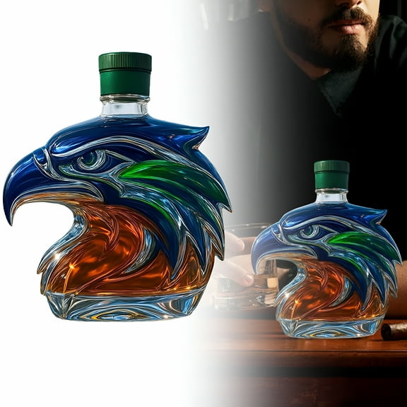 ACDANC Funny Eagle Whisky Bottle,3D Hawk Head Glass Decanter,Multifunctional Liquor Container for Whiskey,Wine,Cocktails,Football Fan Gift,Home Bar Display