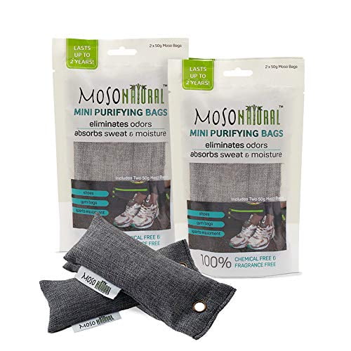 Sneakers and Sports Gear Charcoal Color 6 Pack Odor Eliminator for Gym Bags MOSO NATURAL Mini Air Purifying Bag Shoe Deodorizer