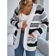 thumbnail image 6 of Womens Color Block Striped Sweaters Colorful Long Sleeve Open Front Knitted Cardigan Loose Outwear Coats Gray L, 6 of 8