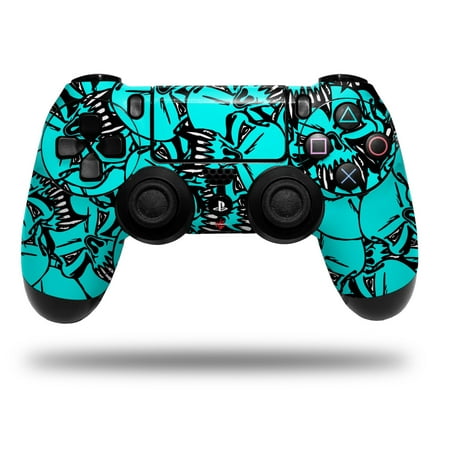 Skin Wrap for Sony PS4 Dualshock Controller Scattered Skulls Neon Teal (CONTROLLER NOT