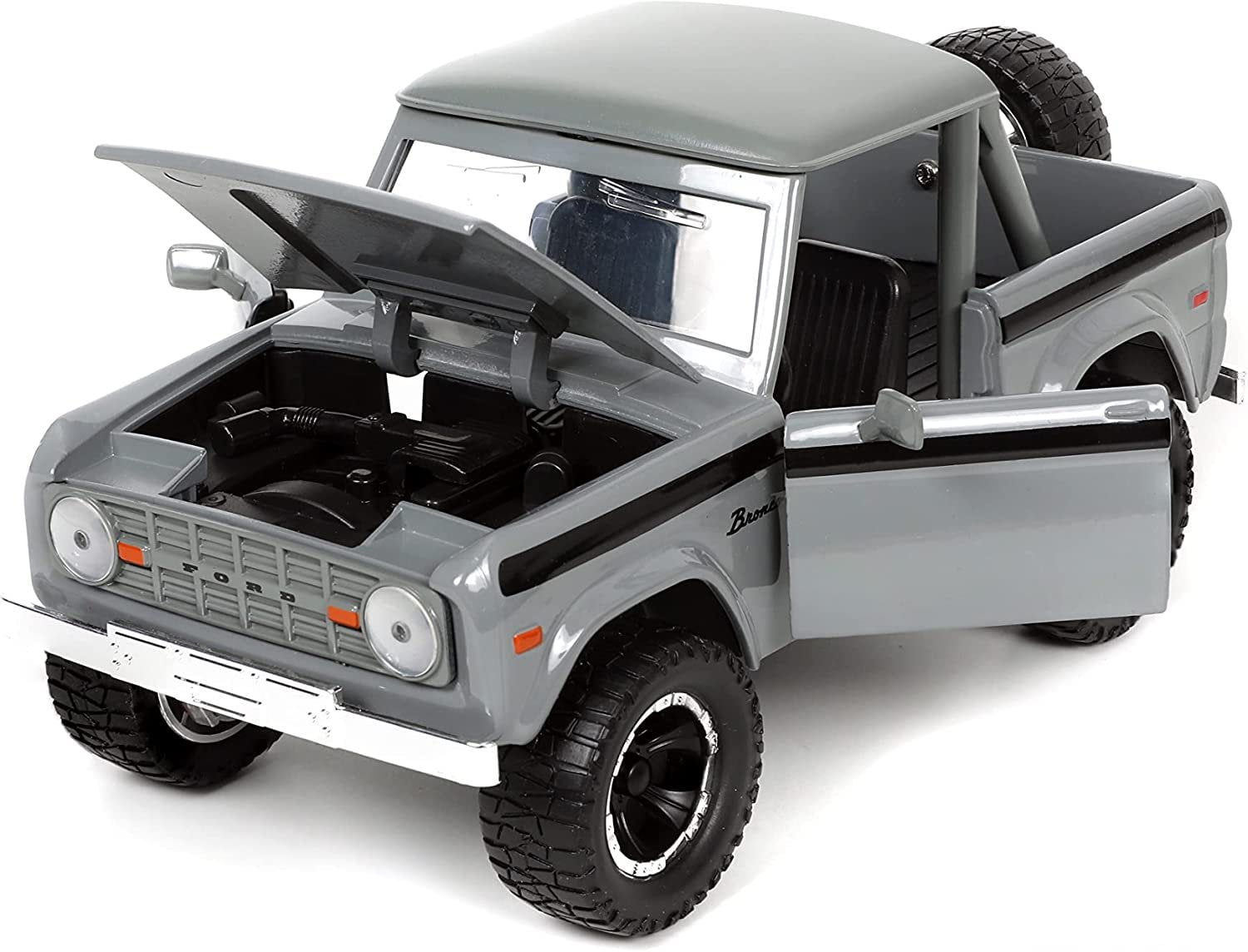 1973 Ford Bronco Pickup Truck Gray with Black Stripes with Extra Wheels "Just Trucks" Series 1/24 Diecast Model Car by Jada