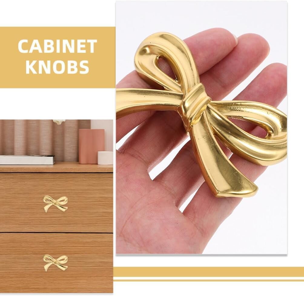 CATPAN‘s Brass Bow Shape Cabinet Knobs, Gold Drawer Pulls, Decorative Bow Knobs, 6 Pack