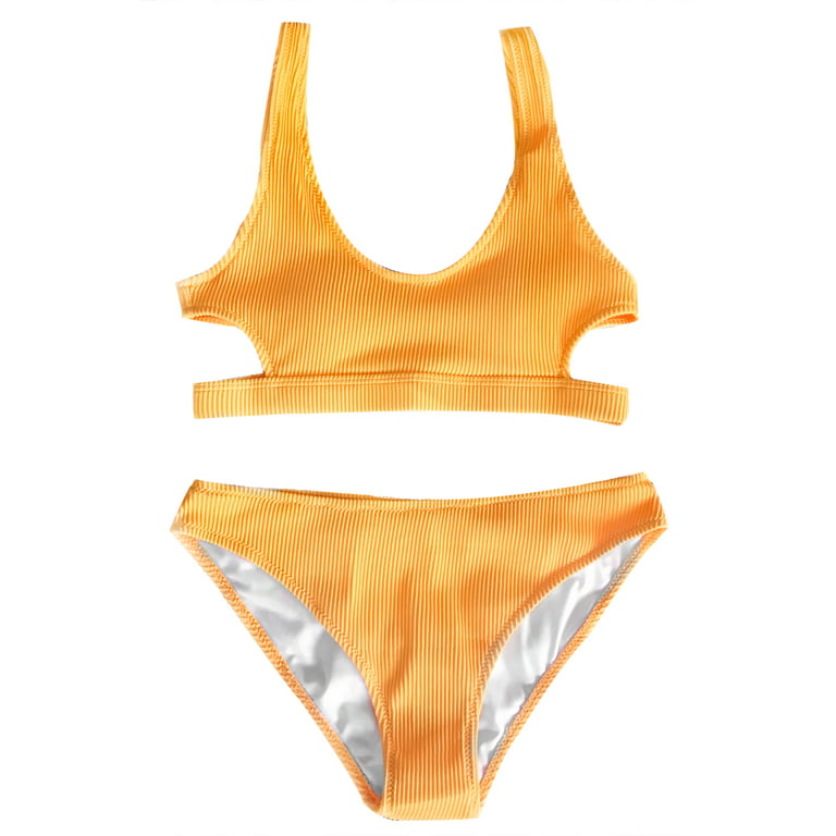 Cupshe Women's Yellow Ribbed Cutout Low Waisted Bikini Swimsuit