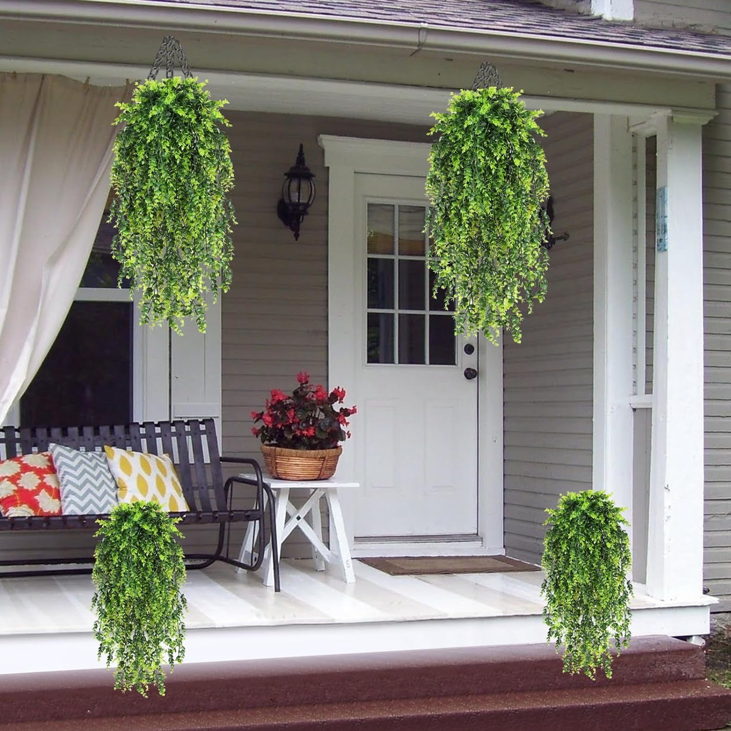 Artificial Flowers for Outdoors Plants Fake Plants Uv Resistant Faux Plastic Daffodils Flower Greenery Boxwood for Spring Planters Outdoor Front Porch Garden Porch Patio Decoration(Green)