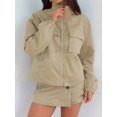thumbnail image 4 of Winter Jacket for Women Long Sleeve Zip Up Going Out Pockets Cargo Jackets Casual Fall Womens Outerwear Khaki M, 4 of 9