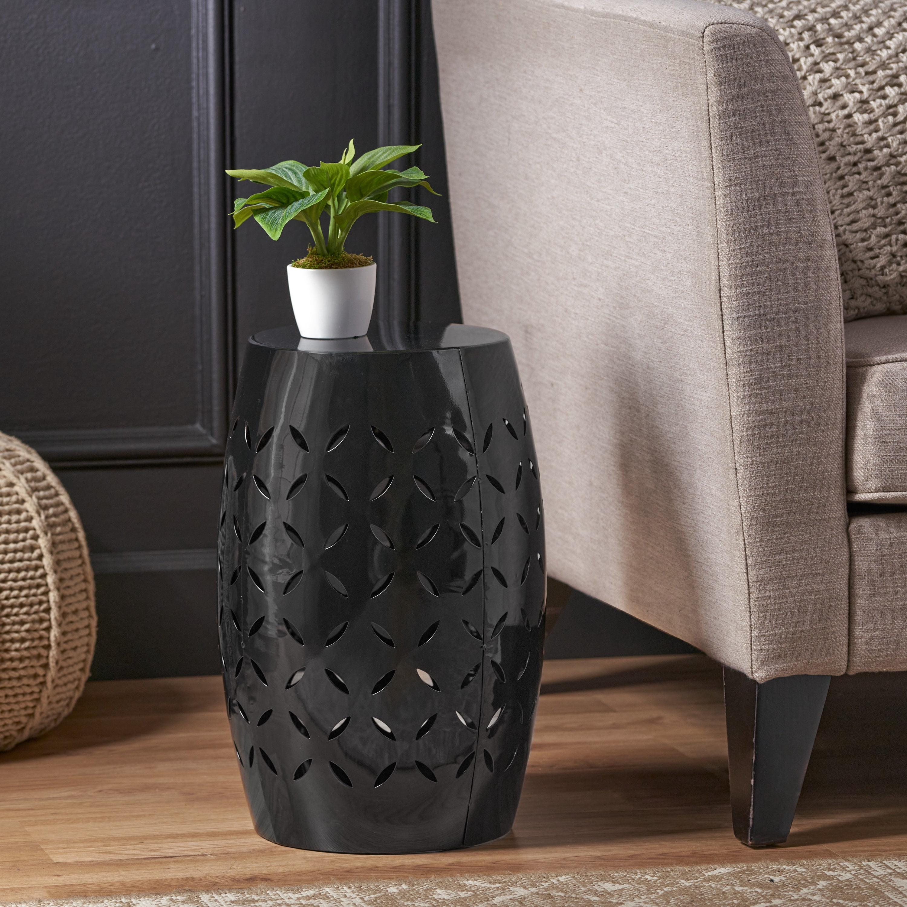 Euroco Lilac 12" Accent Side Table, Cylindrical Design End Table for Living Room, Family Room, or Entryway, Industrial Style,Coffee Side Tables for Indoor Outdoor, Black Color