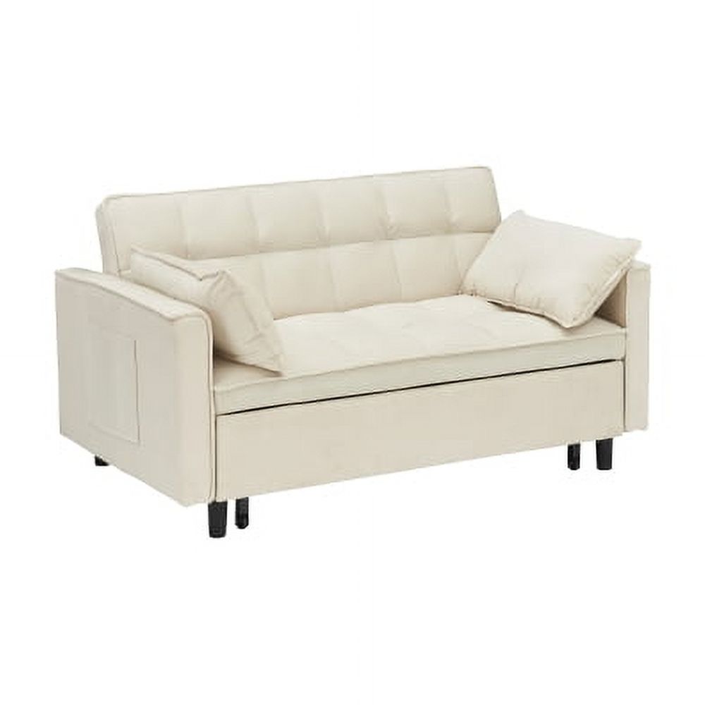 Cozynest 55 Inch Convertible Velvet Sofa Bed 2 Seat Loveseat with Side Pockets for Small Spaces Living Room Bedroom Apartment Guest Room