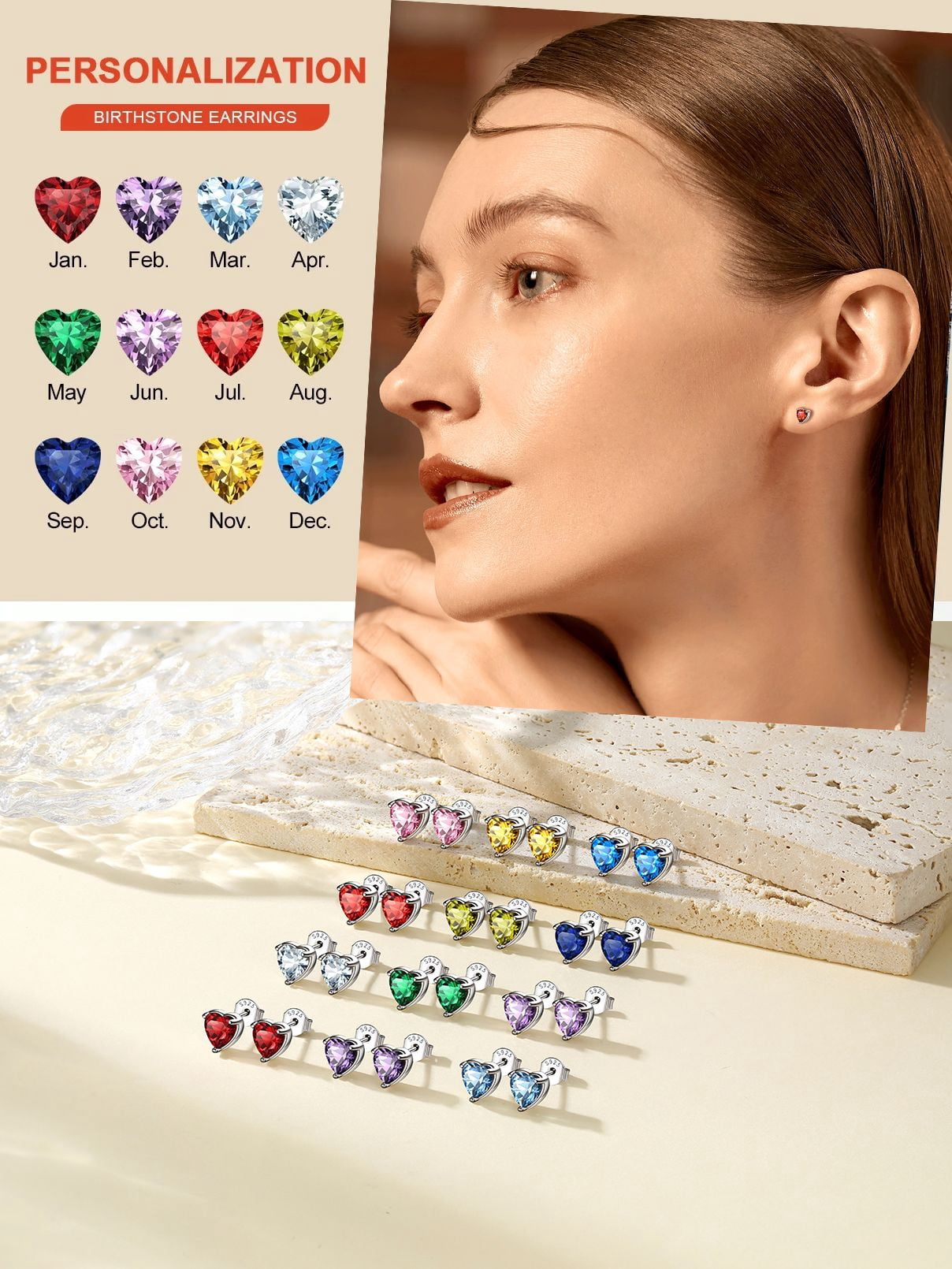 FaithHeart March Birthstone Heart Stud Earrings for Women 925 Sterling Silver Small Ear Charms Daughter Birthday Christmas Hypoallergenic Jewelry Gift