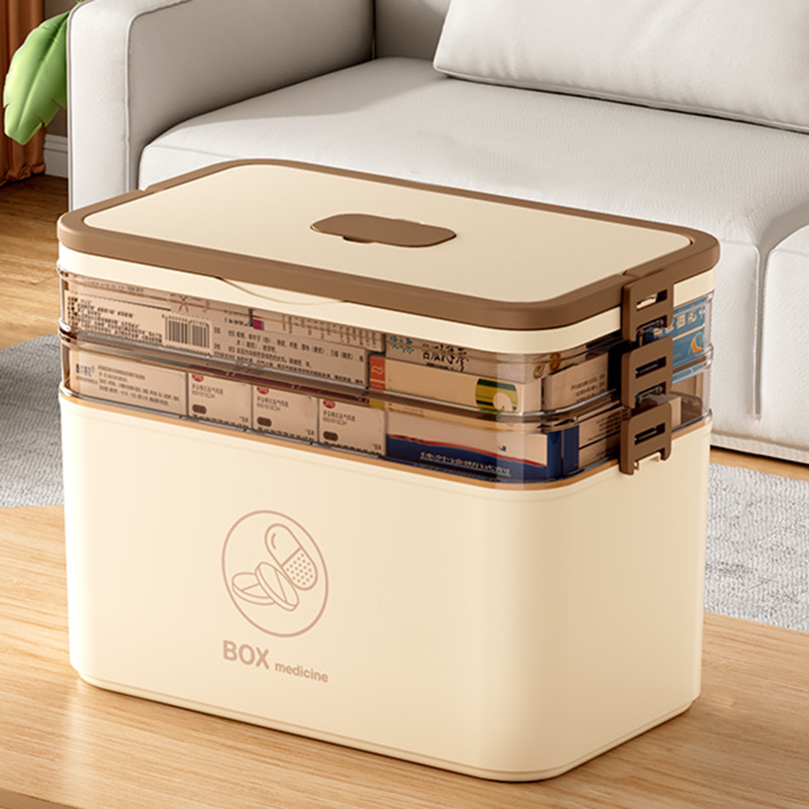 sunsanly 3-Tier Portable Pill Storage Box with Handle Large Capacity Multiple Compartments Multipurpose Medicine Box with Sealing Buckle