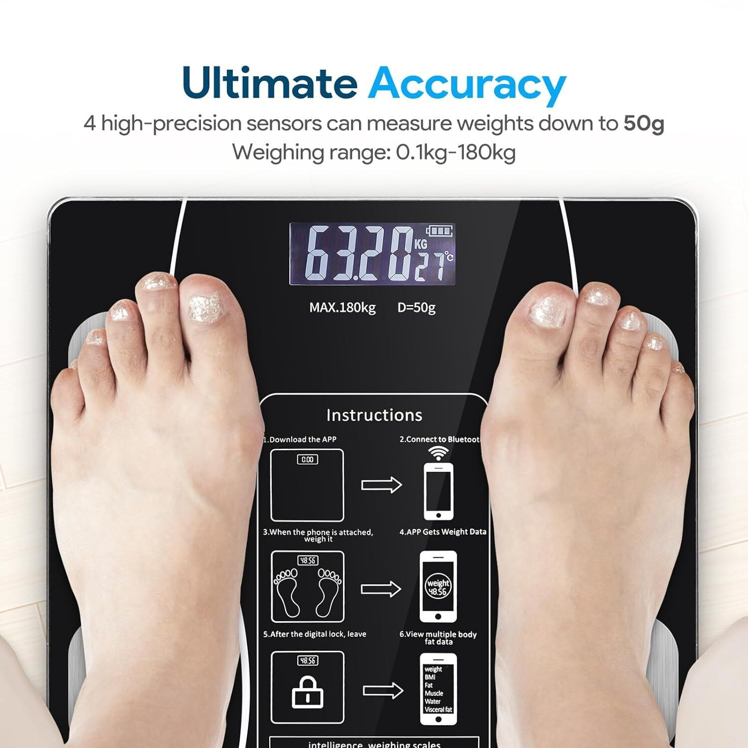 Digital Body Weight, Scale Backlit Display Bathroom, Scale High PrecisionBluetooth