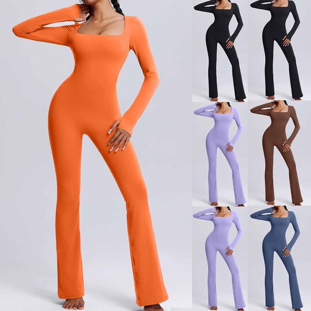 Sentmoon Plus Size Rompers Jumpsuit Long Sleeve Solid Color Slim Fit Bib Overalls Women Summer for Beach and Vacation