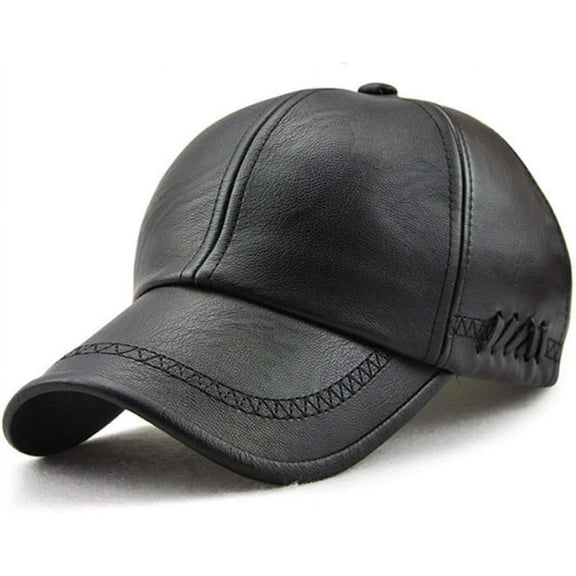 Mens Autumn Winter Leather Baseball Cap, Men Adjustable PU Classic Baseball Cap Hat, Gift for Elderly Father