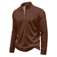 thumbnail image 2 of Men's Waffle Quarter Zip Pullover,Stand Collar Long Sleeve Ribbed Cuffs Top,Solid Color Casual Fall Daily Clothes Coffee 2XL, 2 of 6