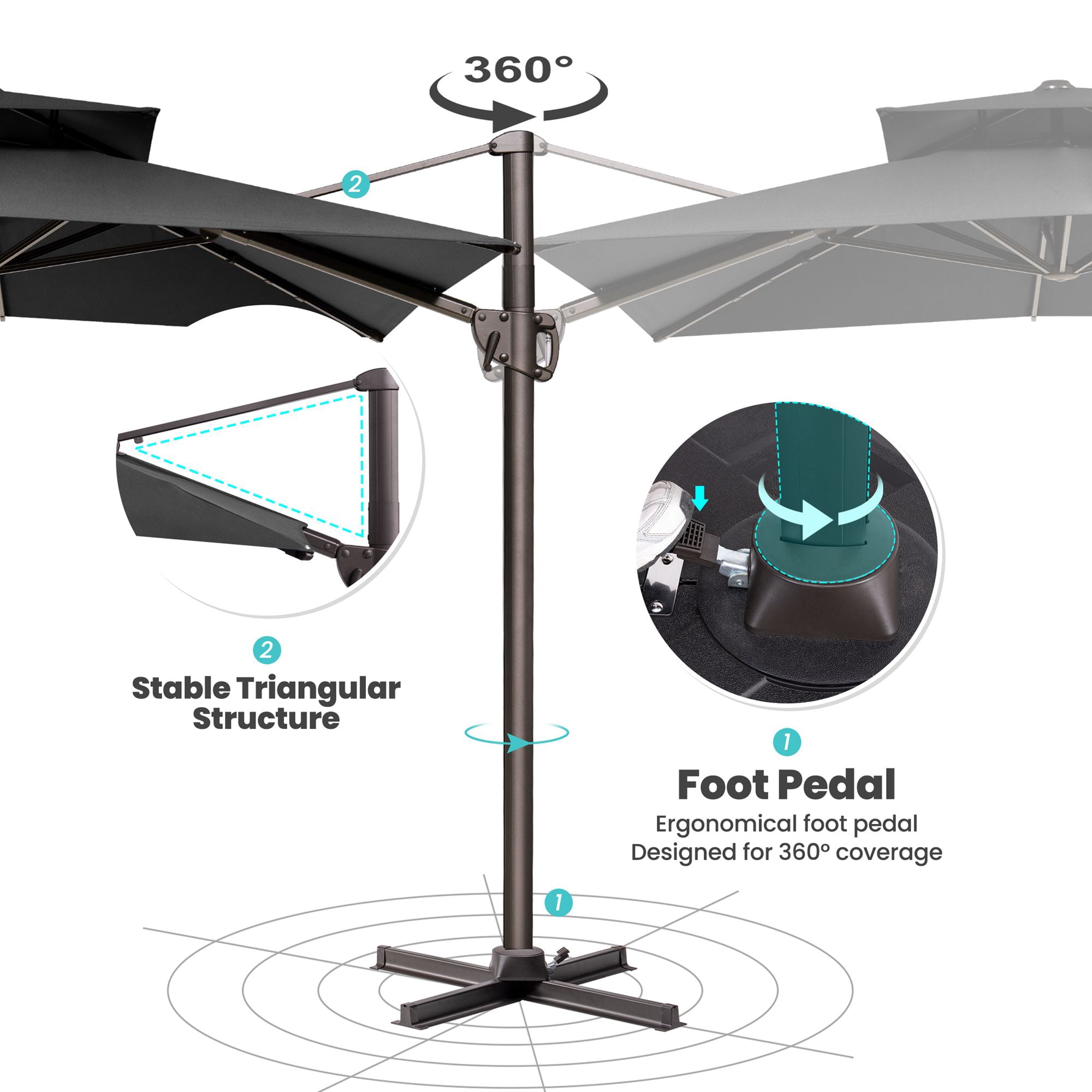 Pellebant 11 ft. x 11 ft. Square Double Top Patio Cantilever Umbrella, Black