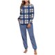thumbnail image 2 of Conjunto de pijama informal de invierno para mujer, de doble cara, con cuello redondo estampado, manga larga, top anudado a mano, pantalones con cordón ajustable, ropa de casa, blusa de poliéster., 2 of 7