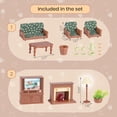 thumbnail image 7 of OLEOCA Family Deluxe Dollhouse Living Room Set — Sofa & Two Armchairs, Coffee Table, TV Stand, Fireplace, Floor Lamp, Plant & Tea Set — Dollhouse Furniture & Accessories for Ages 3+, 7 of 7