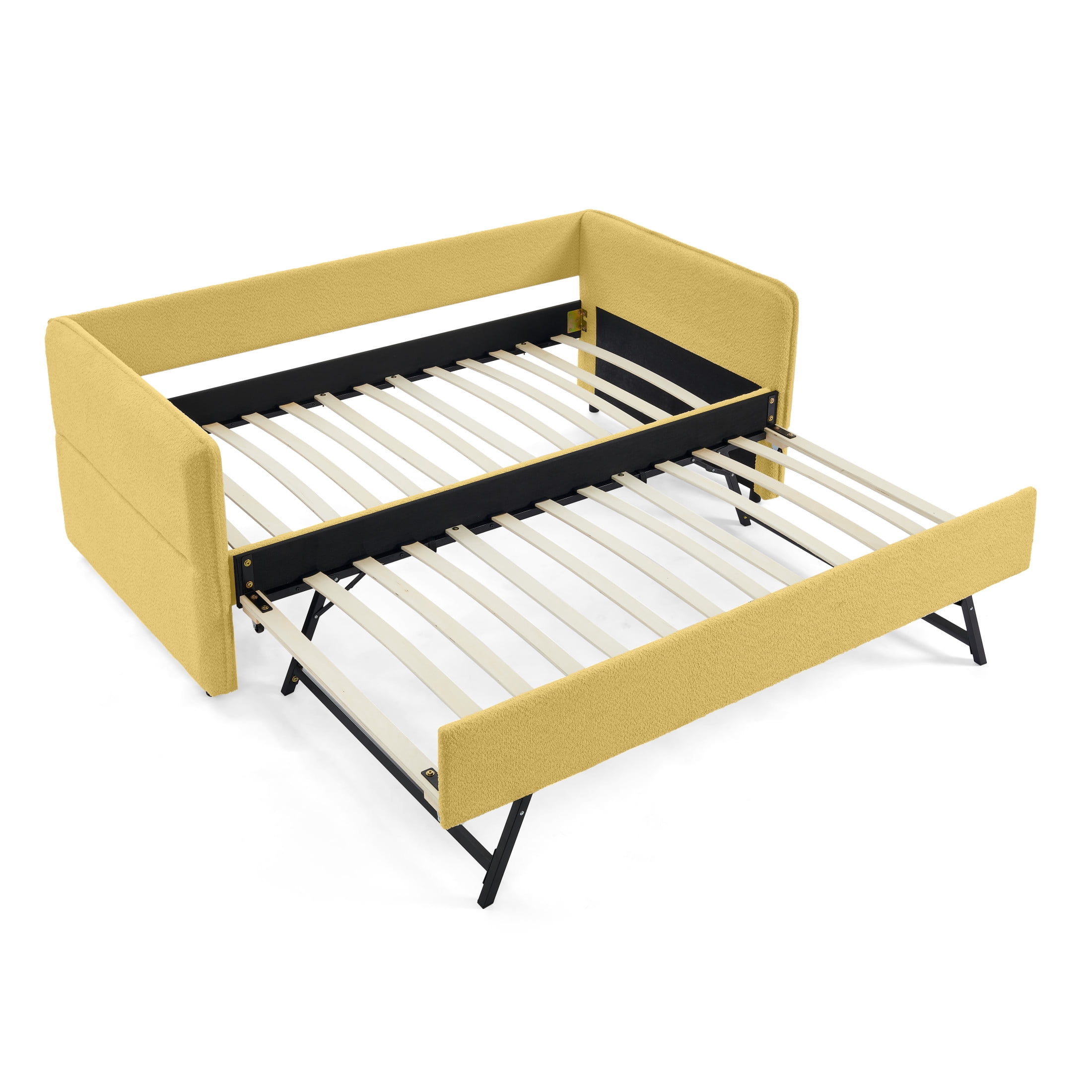 Noble House Zenton Twin Size Boucle Daybed, Tufted Sofa Bed Frame with Trundle, Modern Guest Sleeper Couch, Yellow