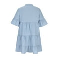 thumbnail image 5 of Aloohaidyvio Dresses Plus Size,Womens Summer Washed Cotton Half Sleeve A-Line Mid Length Denim Ruffle V-Neck Button Dress, 5 of 6