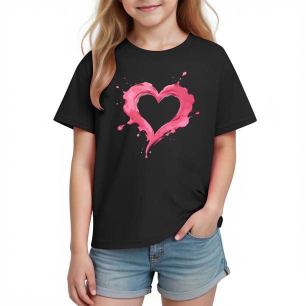 Blusas y camisas de manga corta con cuello redondo para niños y niñas, camisetas gráficas de manga corta, blusas con estampados bonitos para la temporada escolar.