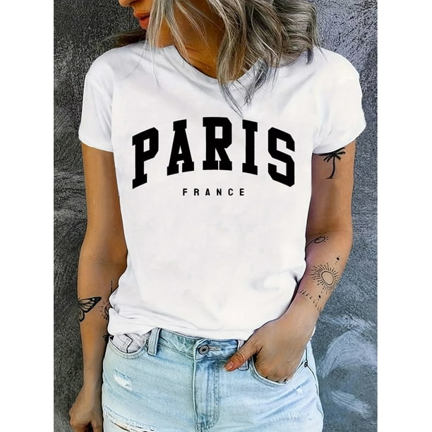Print T-shirt, Short Sleeve Crew Neck Casual Top For Summer & Spring, Women's Clothing