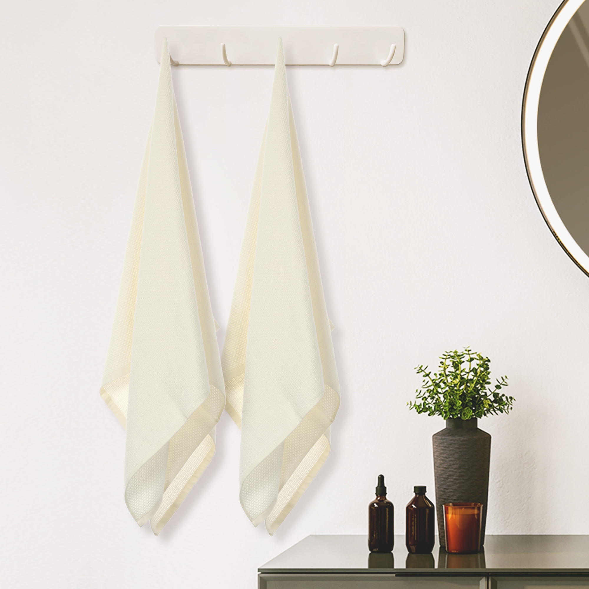 REGALWOVEN Waffle 2 Pack Cotton Bath Towel Set, Soft, Highly Absorbent, Quick Drying Towels for Bathroom Beige 28" x 56"
