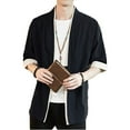 thumbnail image 4 of Lumtrix Men's Kimono Jackets Cardigan Lightweight Casual Cotton Blends Linen Seven Sleeves Open Front Coat Outwear Black 3XL, 4 of 5