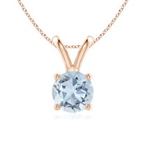 ANGARA Natural V-Bale Round 1.12 ct Aquamarine Solitaire Pendant in 14K Rose Gold for Women (Size-7mm) | March Birthstone, Birthday, Anniversary, Jewelry Gift for Women | Natural Aquamarine Necklace