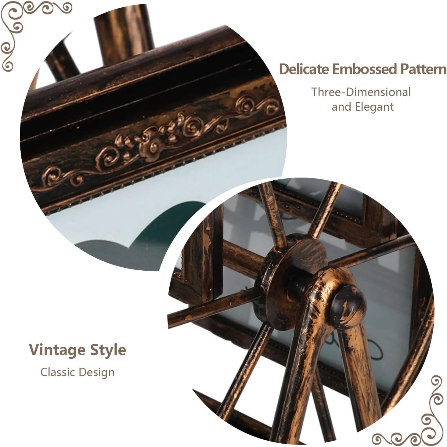 12 Photos Rotating Ferris Wheel Picture Frame, Vintage Embossed Designs 5 inches Frame for Home Decor Wedding Birthday Gifts, Antique Bronze