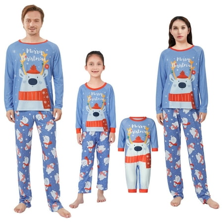 

Christmas Pajamas for Family Long Sleeve Snowman Print Tops + Pants Set Sleepwear Loungewear
