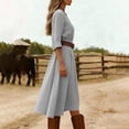 thumbnail image 6 of Ohufall Women's Dresses Long Sleeve Round Neck Flowy Midi Dress Solid Color Vacation Fashion Dress, 6 of 6