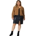 thumbnail image 3 of DARING DIVA Women's Plus Size Button Down Long Sleeve Shacket Jacket 1X Brown, 3 of 6
