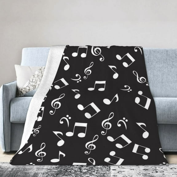 White Music Notes Blanket Gifts For Kids Adults - Lightweight Throw Blanket For Bedroom Living Room Decor Soft Fuzzy Fleece Cozy Plush Bed Couch 40"X30"