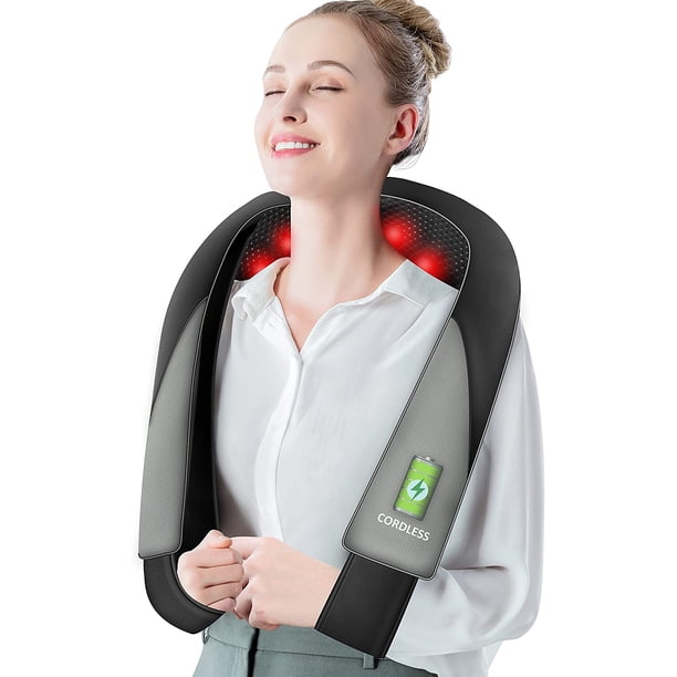 Snailax Cordless Neck Massager with Heat, Shiatsu Neck Shoulder Massager Pillow, Portable